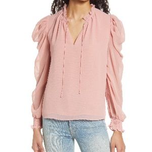 1.state Pastel Pink Long Sleeve Blouse with Tie Neck